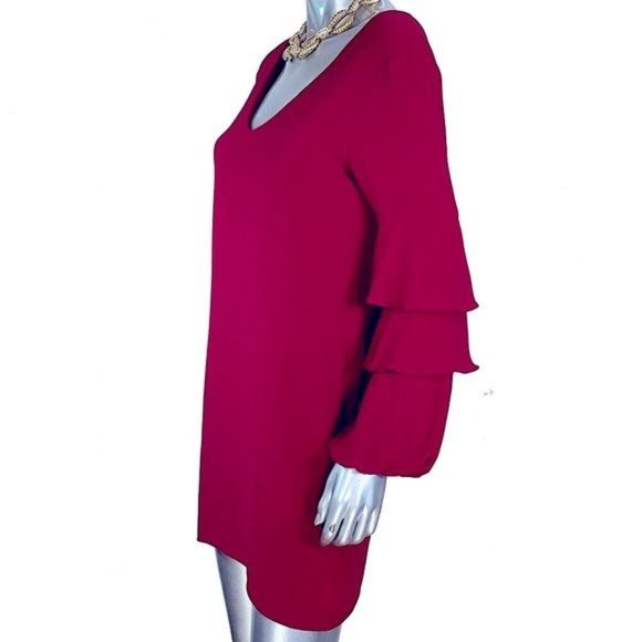 Charles Henry Red Shift Dress V-Neck with Ruffles XS - Picture 5 of 7